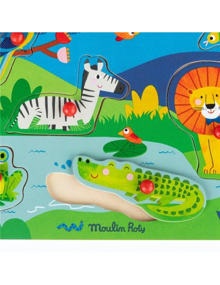 Puzzle sonoro de animales de madera – Les Toupitis – Moulin Roty